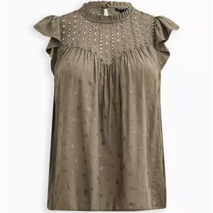 NWT Torrid Olive Green Eyelet Ruffle Sleeve Top - size 2 2x